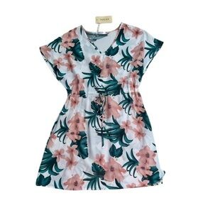 Ekouaer Floral Mini Dress in Pink and Green